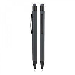 1027 Füme Metal Tükenmez Touchpen Rubber Gövde Kalem - 3