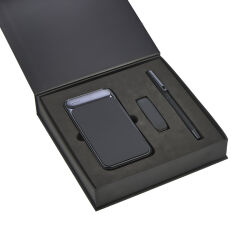 5057 Siyah Hediyelik Set - Led işıklı 10.000Mah Powerbank - Led işıklı Usb Bellek Led işıklı Rubber Metal Kalem - 1