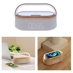 5’i 1 Arada Bluetooth Hoparlör, Kablosuz Şarj, Saat, Telefon Standı, Masa Lambası - 1
