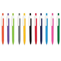 Beyaz Klipsli Renkli Gövdeli Plastik Basmalı Kalem - Modern Tasarım