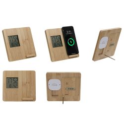  - Masaüstü Bambu Saat Wireless Mobil Şarj Cihazı