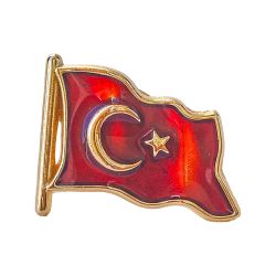  - Türk Bayrağı Mineli Yaka Rozeti (İğneli)